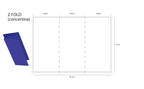 A diagram showing a Z Fold concertina paper template with dimensions labeled 9.9cm x 3 panels and a total height of 21cm, plus a blue folded paper preview on a white background.