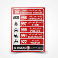 Many emergency numbers stickers stacked