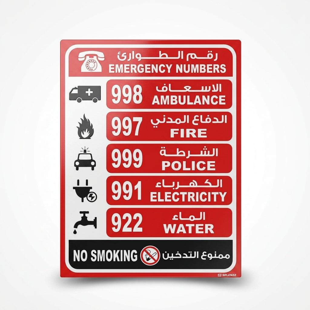 Many emergency numbers stickers stacked